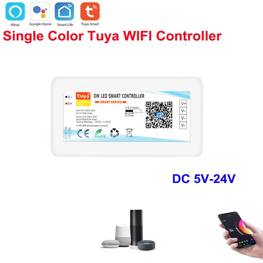 LED Controller Tuya WiFi Smart RGB/RGBW/RGBCCT Single Color Dimmer DC5V-24V LED Strip Remote Switch Works with Alexa Google