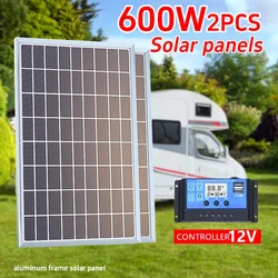 600W500W Solar Panel Kit Complete12V Polycrystalline  Power Portable Outdoor Rechargeable Solar Cell Solar Generator for Home