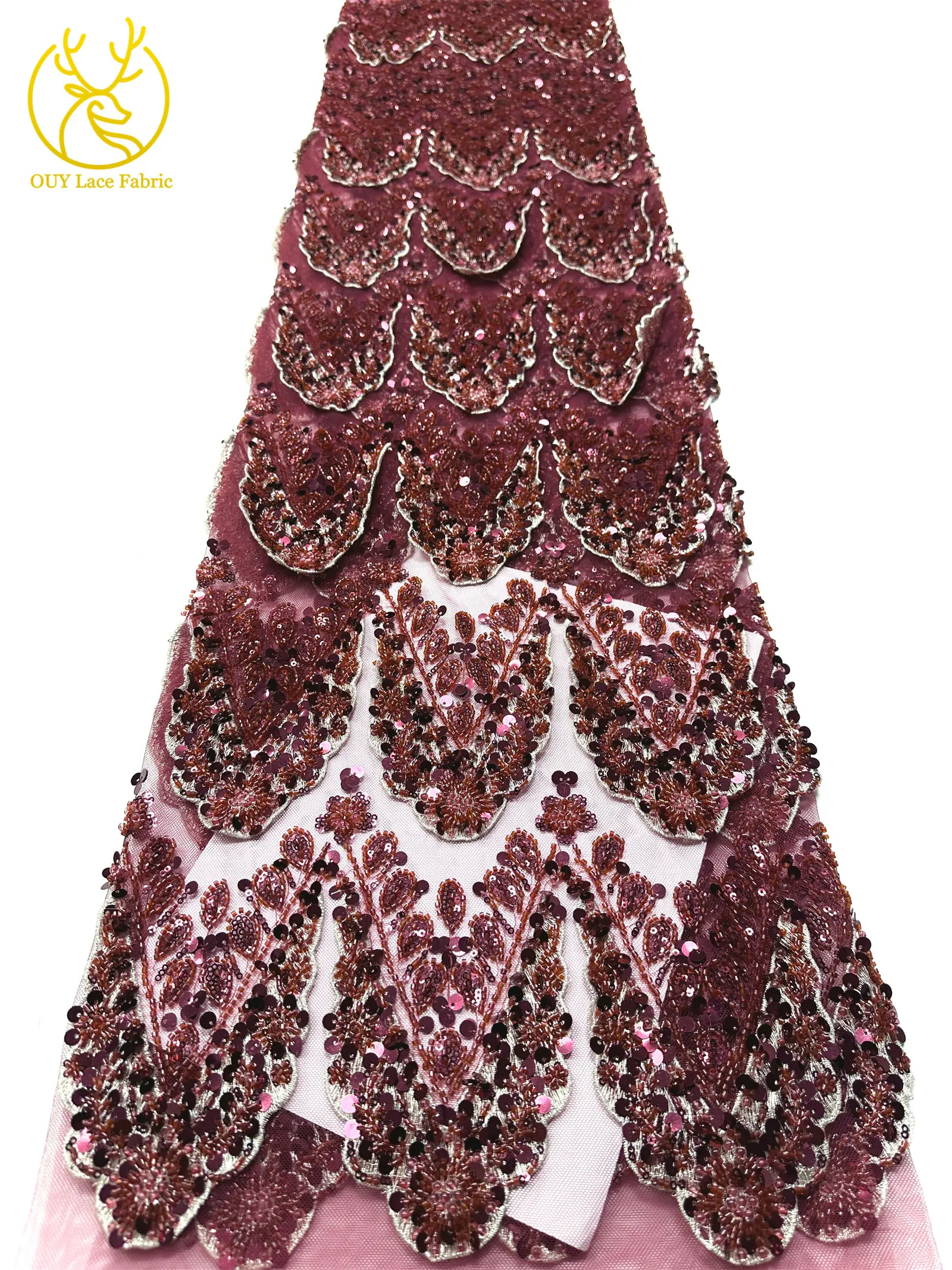 Hochwertiger luxuriöser französischer 3D-handbestickter Perlen-Spitzenstoff, 5 Yards, afrikanischer nigerianischer Pailletten-Spitzenstoff für Braut- und Partykleider – Detail 21