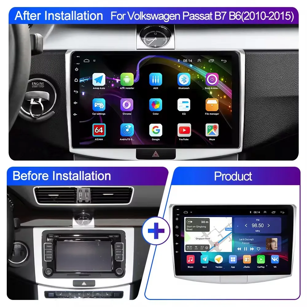 JIUYIN V1pro AI Voice 2 din Android Auto Radio for VW Passat B6 B7 CC 2010-2015 Carplay Car Multimedia GPS 2din autoradio