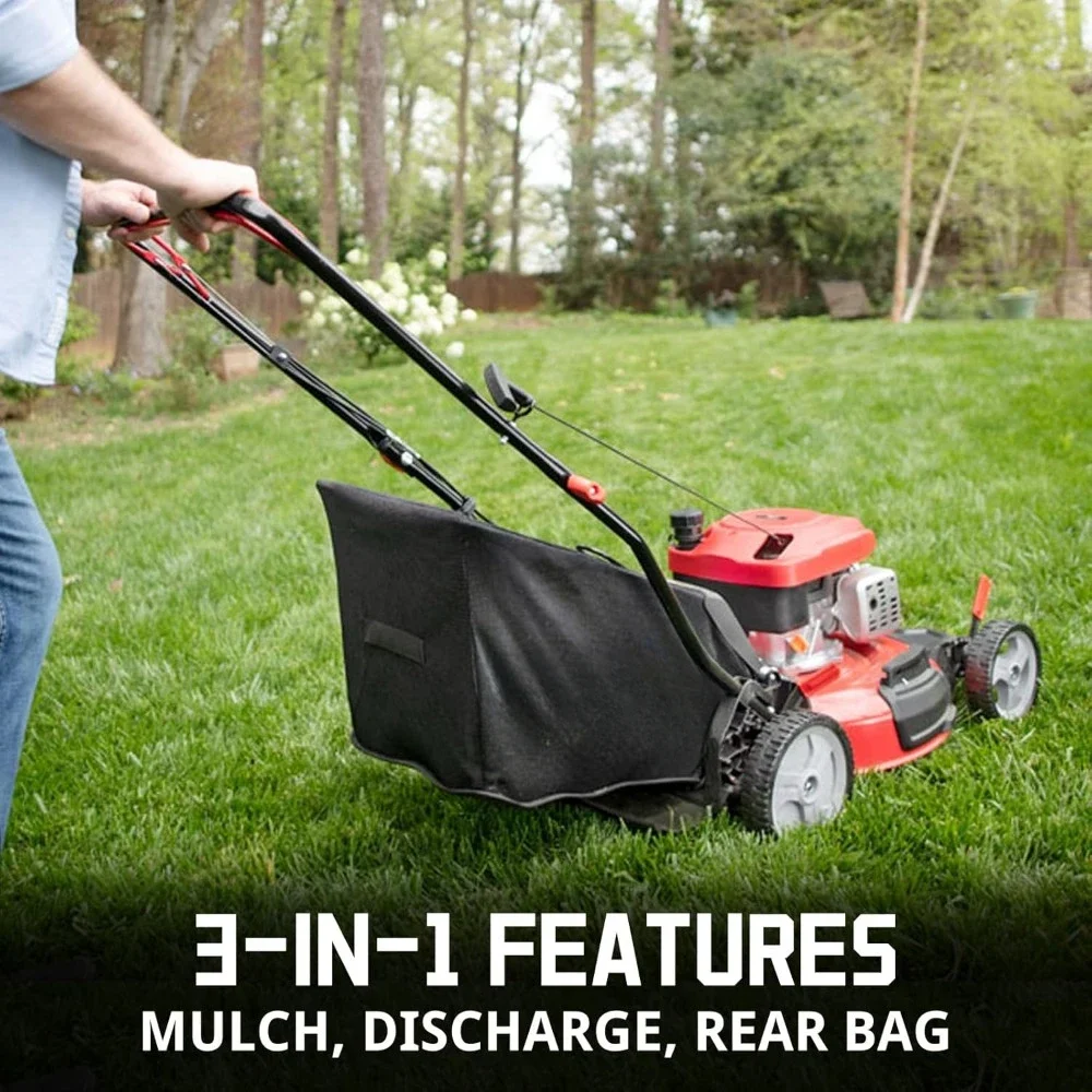 21 in Lawn Mower, 144 Cc 4-Cycle Engine 3-in-1 Rear Bag, Mulch and Side Discharge, 6-Position Height Adjustment, Lawn Mower