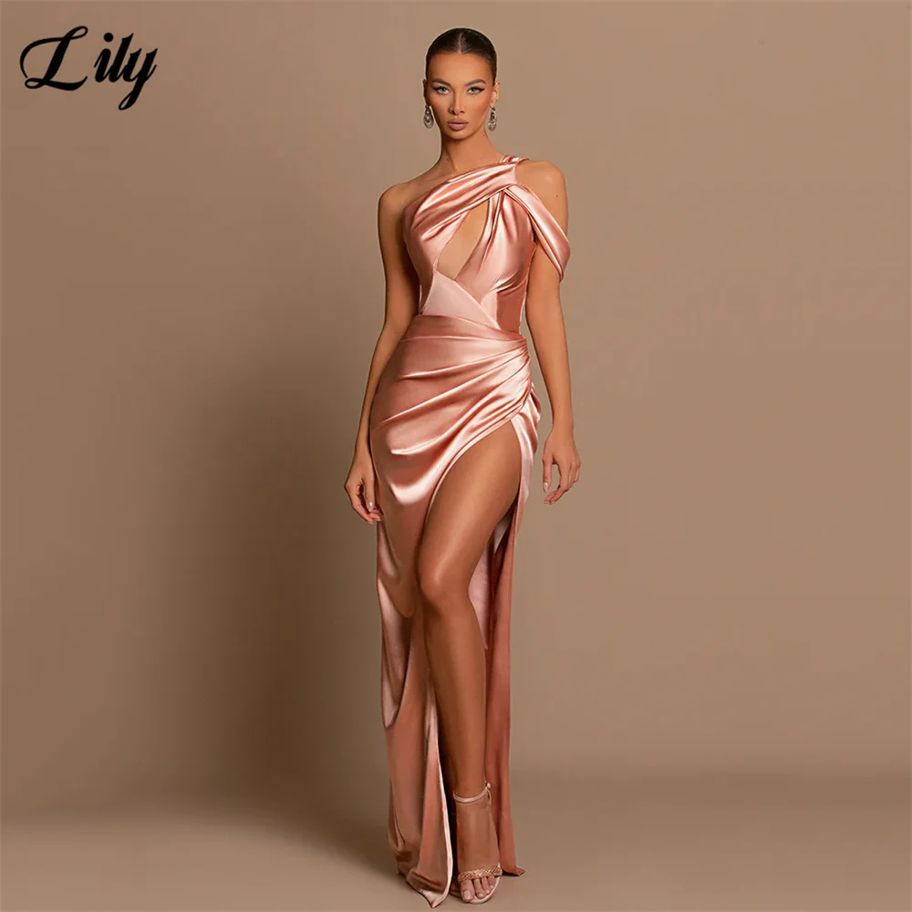 

Lily Amazing Dusty Rose Evening Dress Cut Out Mermaid Prom Dress Floor Length One Shoulder Satin Formal Dress with Slit 프롬 드레스