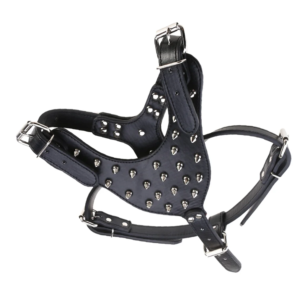 

Stylish Metal Spike Pet Dog Harness Adjustable Wear-Resistant PU Vest for Outdoor Walking Training Portable Puppy Harness Use
