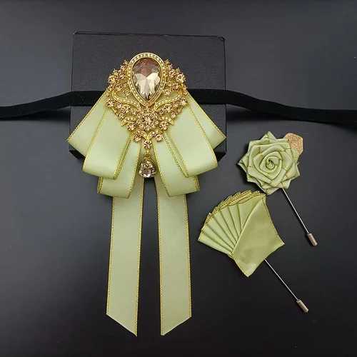 Imagen 2 del producto Conjunto de broche de pajarita de boda de lujo para hombres y mujeres, accesorios de concierto, traje de camisa, cuello, ramillete de flores, conjuntos de 3 piezas, joyería hecha a mano