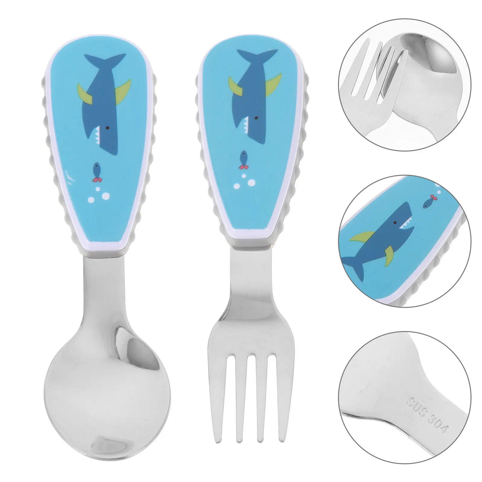 

Набор детских столовых приборов из нержавеющей стали: вилка и ложка, с мультяшным дизайном, легкий, портативный, для самостоятельного кормления