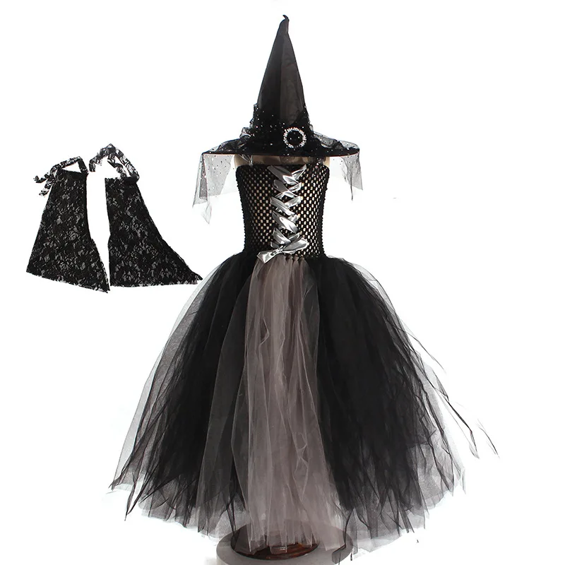 Halloween Costume Witch Tutu Long Dress Children Show Girls Cosplay Costume for Kids