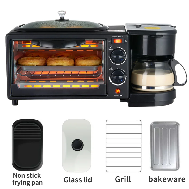 Factory Price Smart 3In1 Breakfast Maker With Toast, Oven Coffee Pot Frying Pan 3 In 1 Multi Function Breakfast Maker Machine