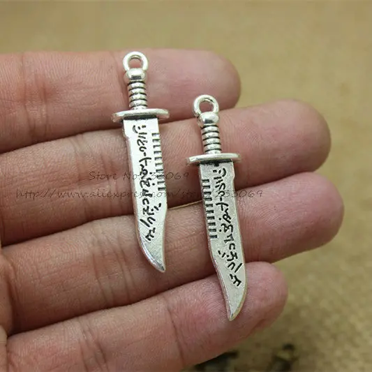  Knife Charms Vintage Metal Zinc Alloy Weapons Sword Pendant Charms (30pieces/lot) 11*42mm