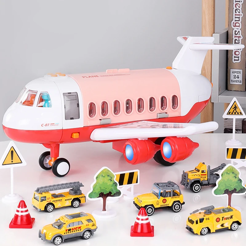 Large Spray Inertia Airplane Toy for Children Transport Aircraft Storage Alloy Vehicle Model with Music Light Kids Airliner Gift