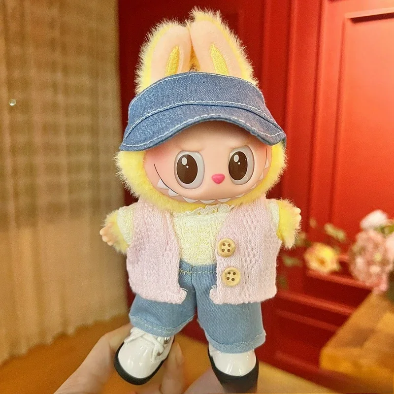 

Fashion Trend 17cm Clothes for Labubu Doll Clothing Pink Bow Black Diamond Grid and Red Diamond Clothing Set