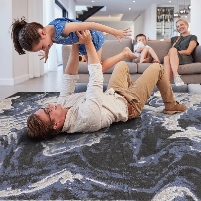 LOOM & LUXE コレクション 5X7 L.ブルー/抽象的な非脱落リビングルームベッドルームダイニングホームオフィススタイリッシュで汚れにくいエリア