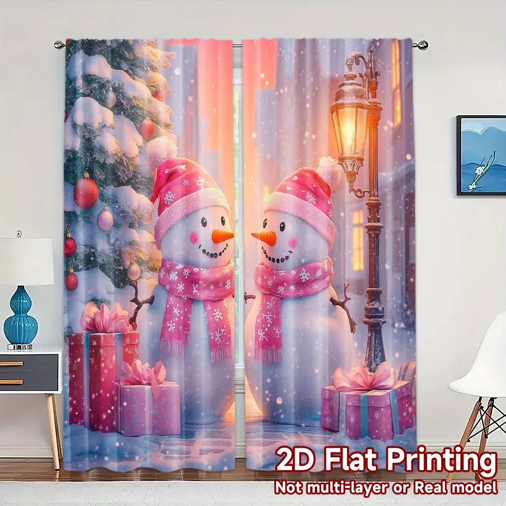 2pcs,Curtains Cute Snowmen Christmas Tree Gifts (3) Chic Chic Curtains Versatile Polyester Curtains Festive Decorative for