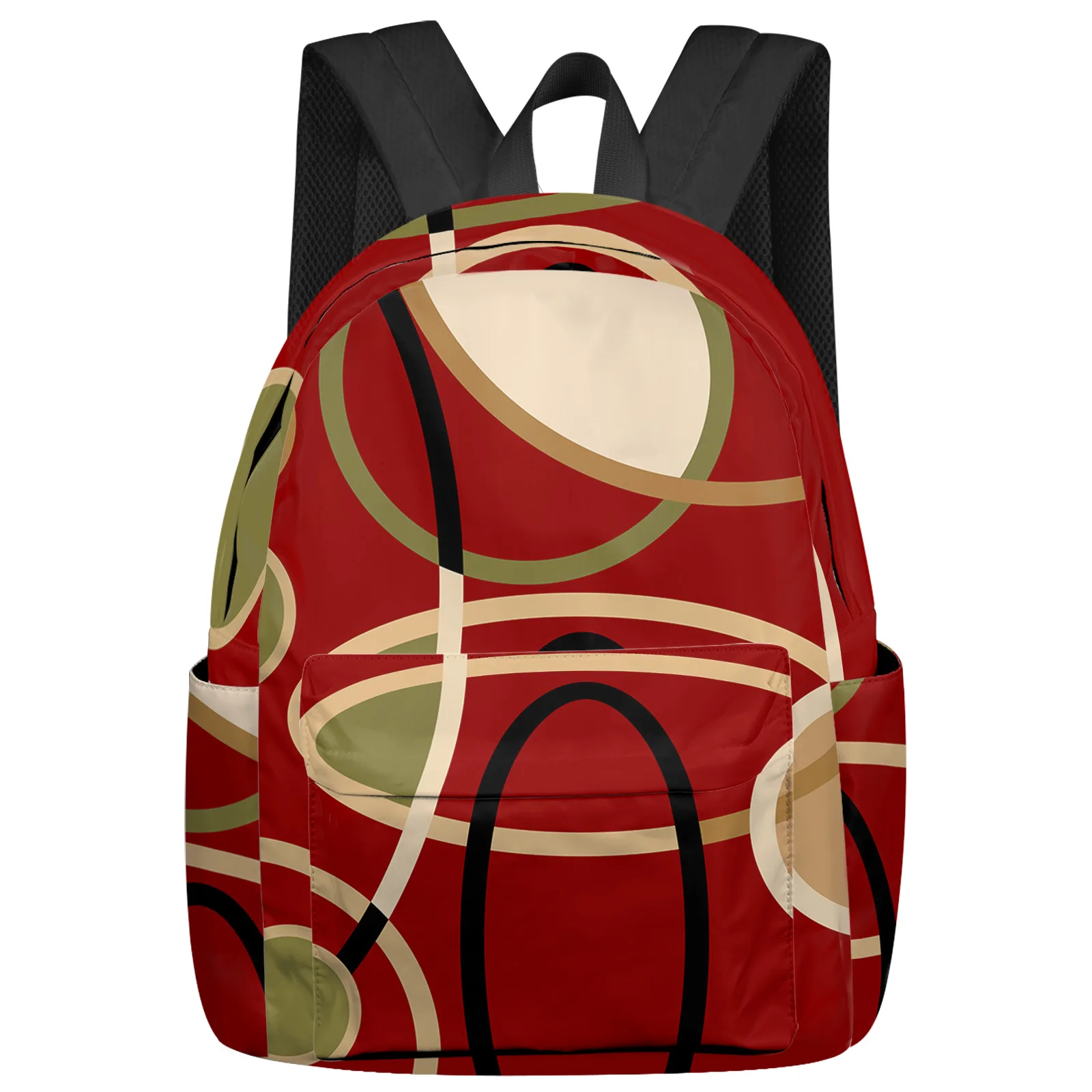 Red Brown Geometric Abstract Lines Women Man Backpacks Waterproof School Backpack For Student Boys Girls Laptop Bags Mochilas