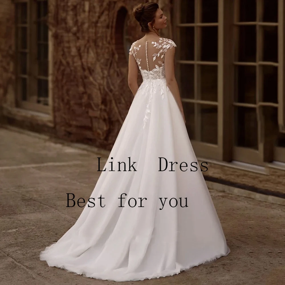 Luxury Side Slit Wedding Dresses for Ladies Elegant V Neck Bridal Gowns with Lace Exquisite Short Sleeve Vestidos De Novia New