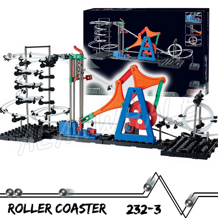 810cm Rail Marble Run Gear Drive Maze Race Roller Coaster Electric Elevator Model Building Boys STEM Toys Rolling ball Sculpture