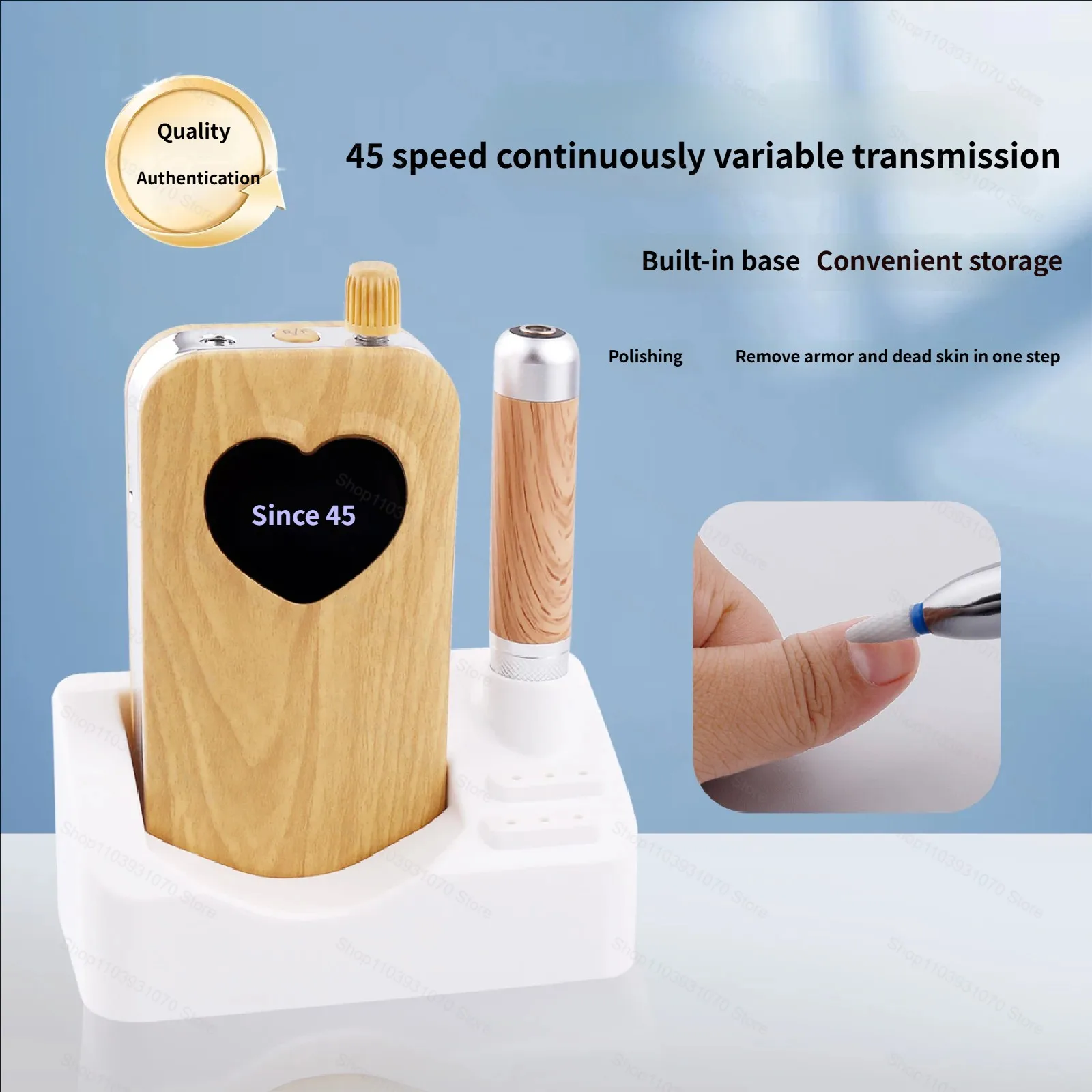 Kit profesional de taladro de uñas de 45000RPM con diseño de tono de madera, lima de uñas eléctrica recargable para salón, herramientas de manicura para el hogar