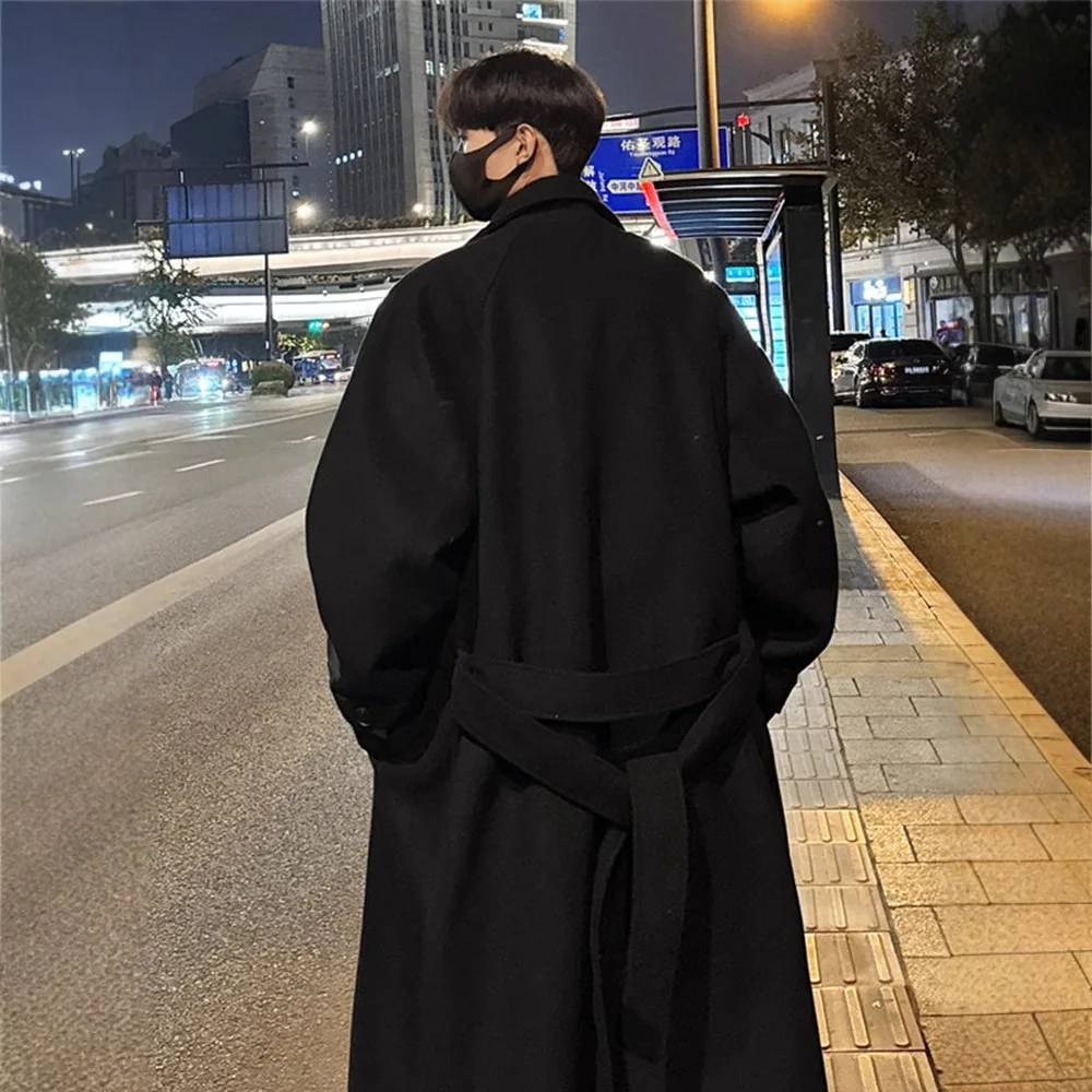 Korean Version Of Over-knee Woolen Coat Men's Winter Medium Long British Style Woolen Coat Maillard Thickened Warm Trench Coat