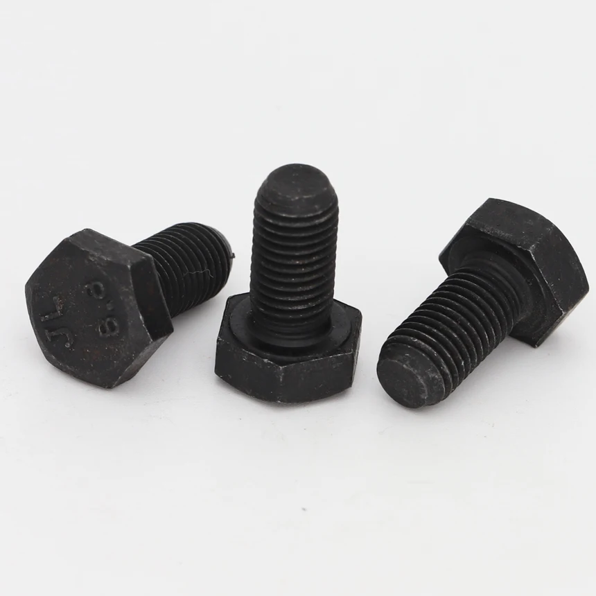 Boulon à filetage demi-fin en acier au carbone noir, pas de 1mm, 8.8mm, 1.25mm, vis hexagonale externe, grade 1.5, M8, M10, M12