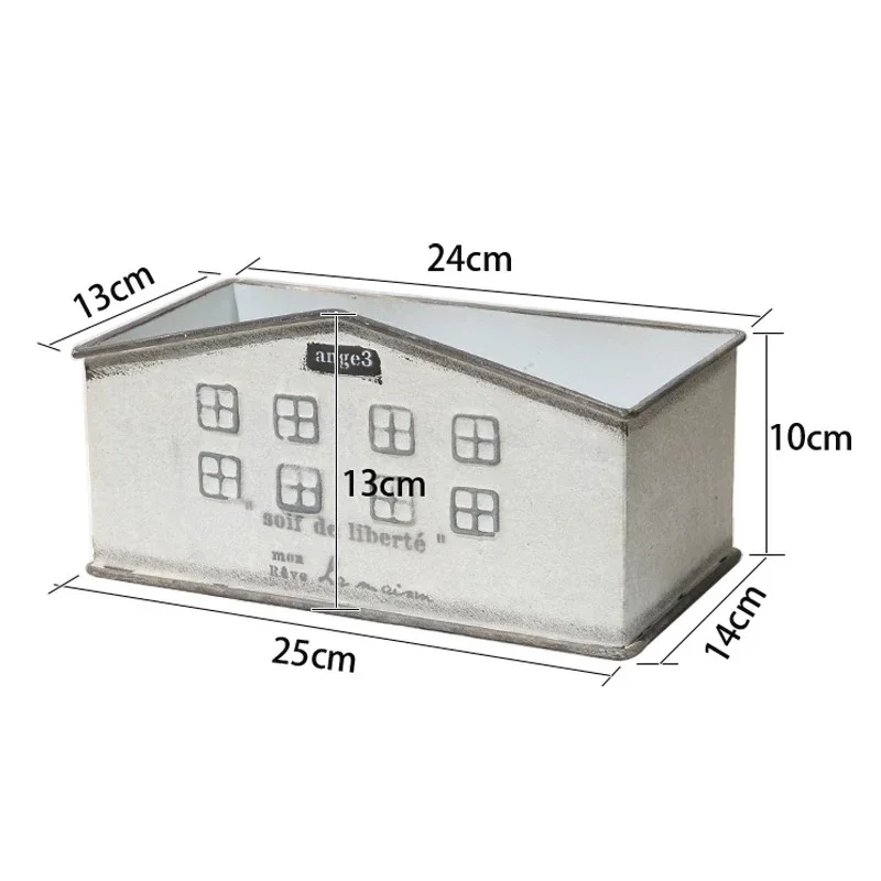 Cartoon Retro Small House Appearance Flowerpot Rectangular Antiqued Ironwork Plant Cultivation Tub Balcony Horticulture Decorat
