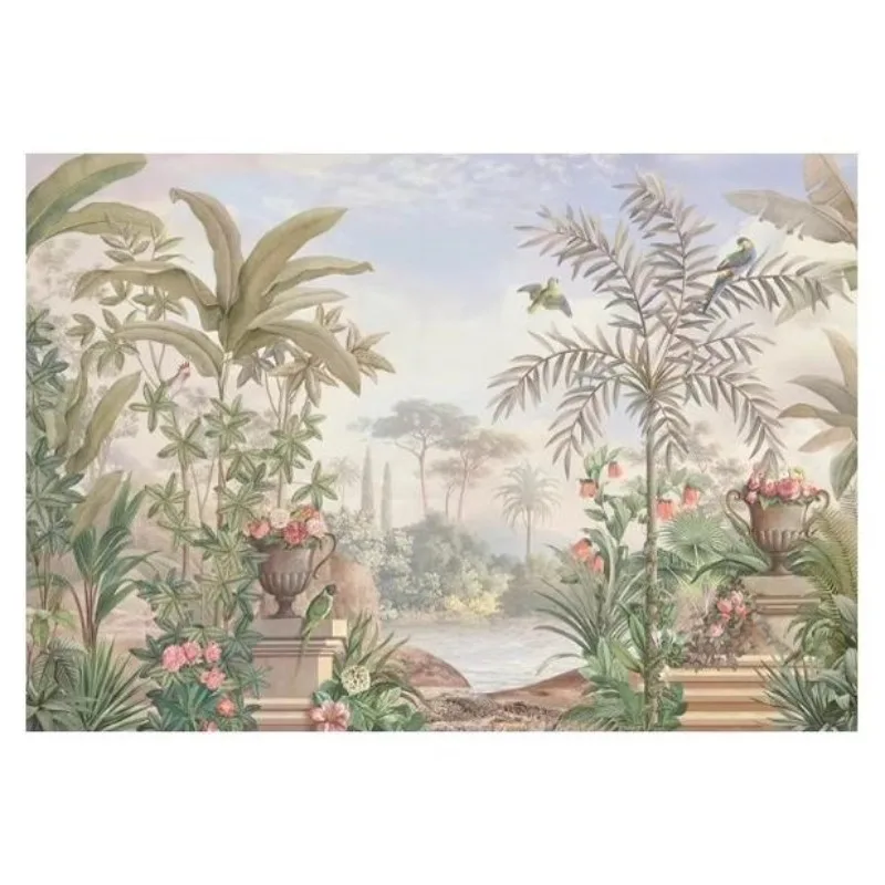 Tropical rainforest wallpaper French forest bedroom background wall South East Asia wallpaper restaurant American entrance