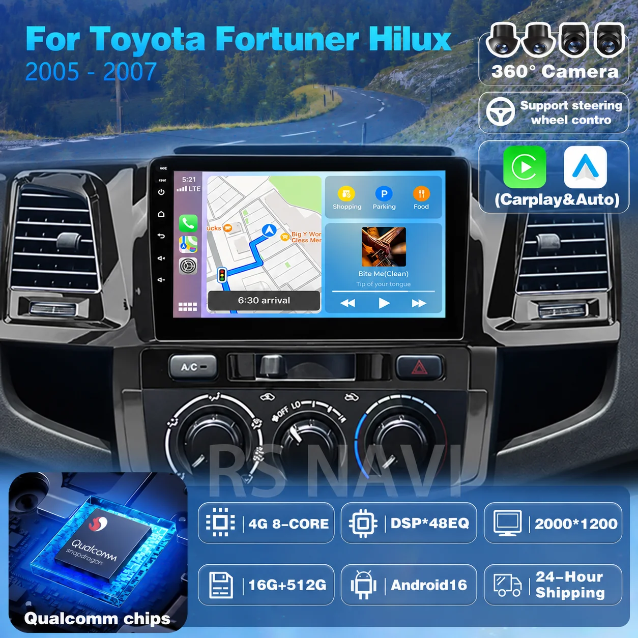 Plug and Play Android 16 For Toyota Fortuner Hilux Revo Vigo 2005 - 2007 Carplay 2K Car Radio Multimedia Player Autoradio Stereo