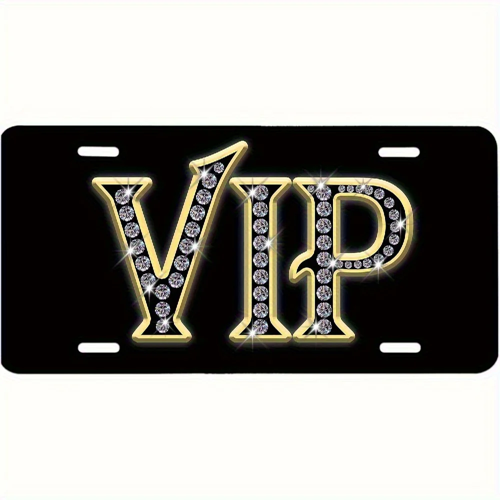 2D Flat, VIP Diamond Decorative License Plate Easy to Install, Shiny Car P Plate, VIP Design, Black Background