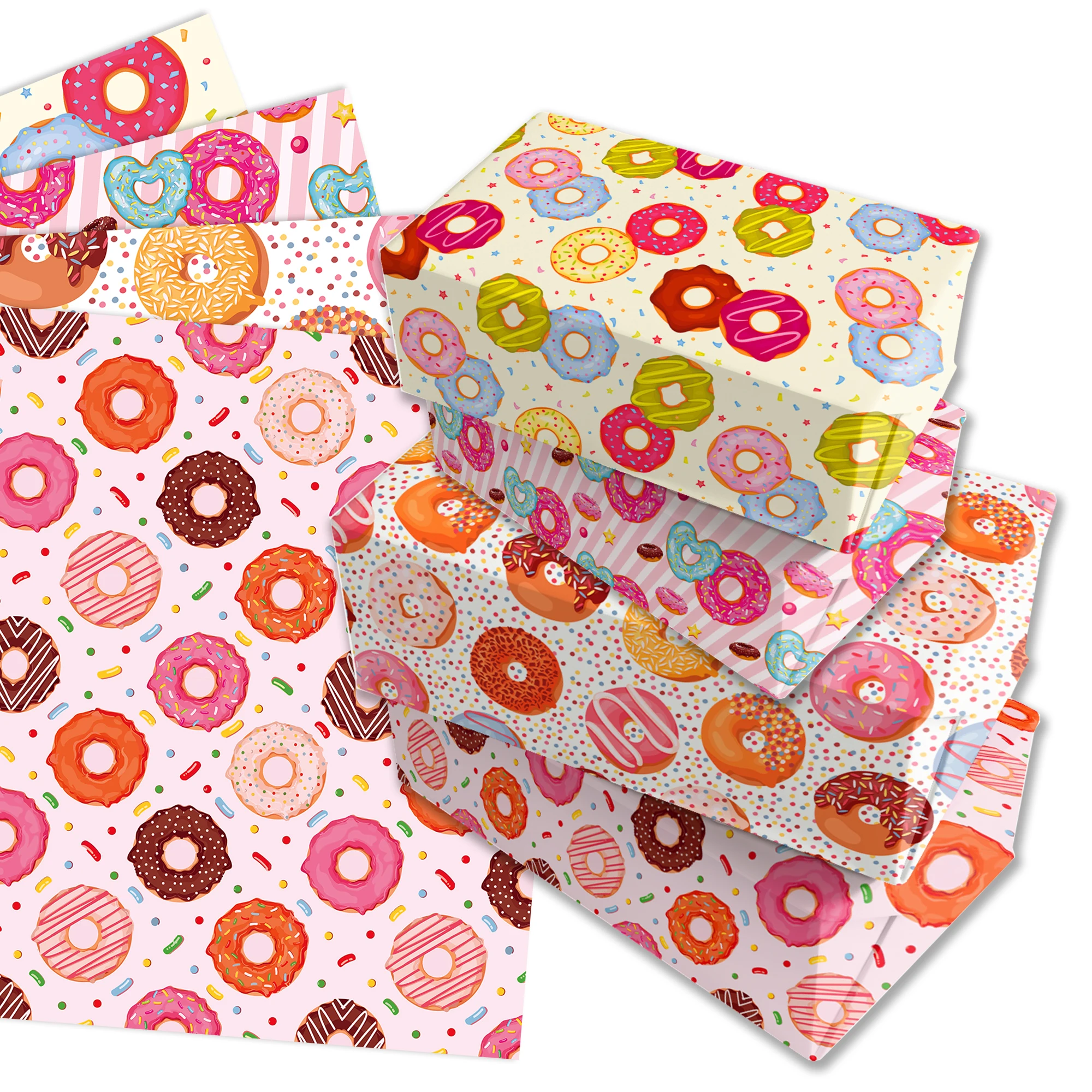 12pcs Sweet Cartoon Donuts Theme Wrapping Material Paper Birthday Baby Shower Party Gifts Decorative Packing Craft Papers