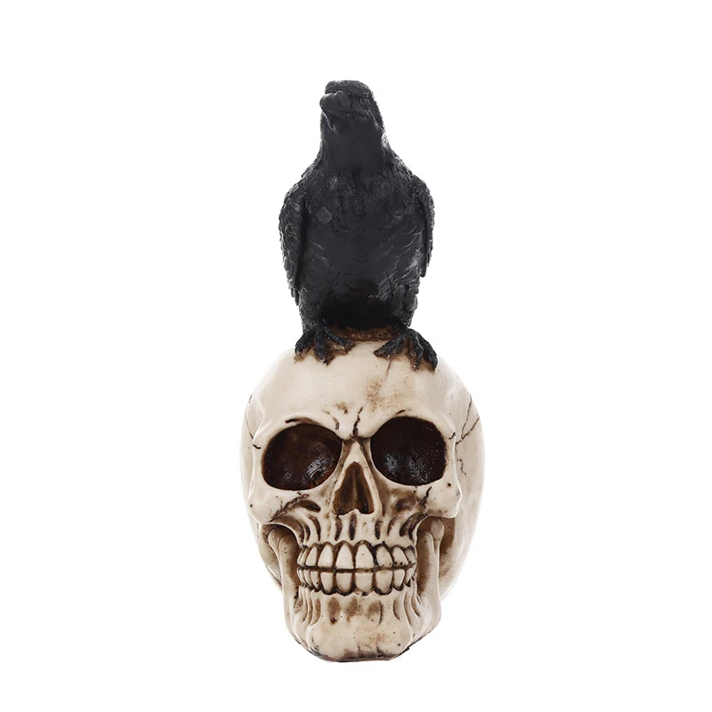 Crow Skull Statue Resin Crafts Halloween Decoration Skeleton Figurine Realistic Skull Head Home Decor Ornament Gift