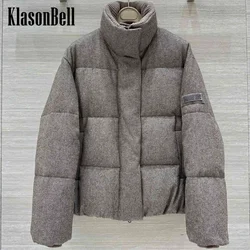 8.26 KlasonBell-Women Autumn Winter New Classic Bead Chain Wool Knit Spliced Stand Collar Down Jacket Bread Keep Warm Coat