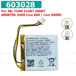 Original Wireless Headset Battery For JBL TUNE 500 510 BT 510BT 500BT JBL510, Live 660,660NC,600BT NC S400 603028 450mAh