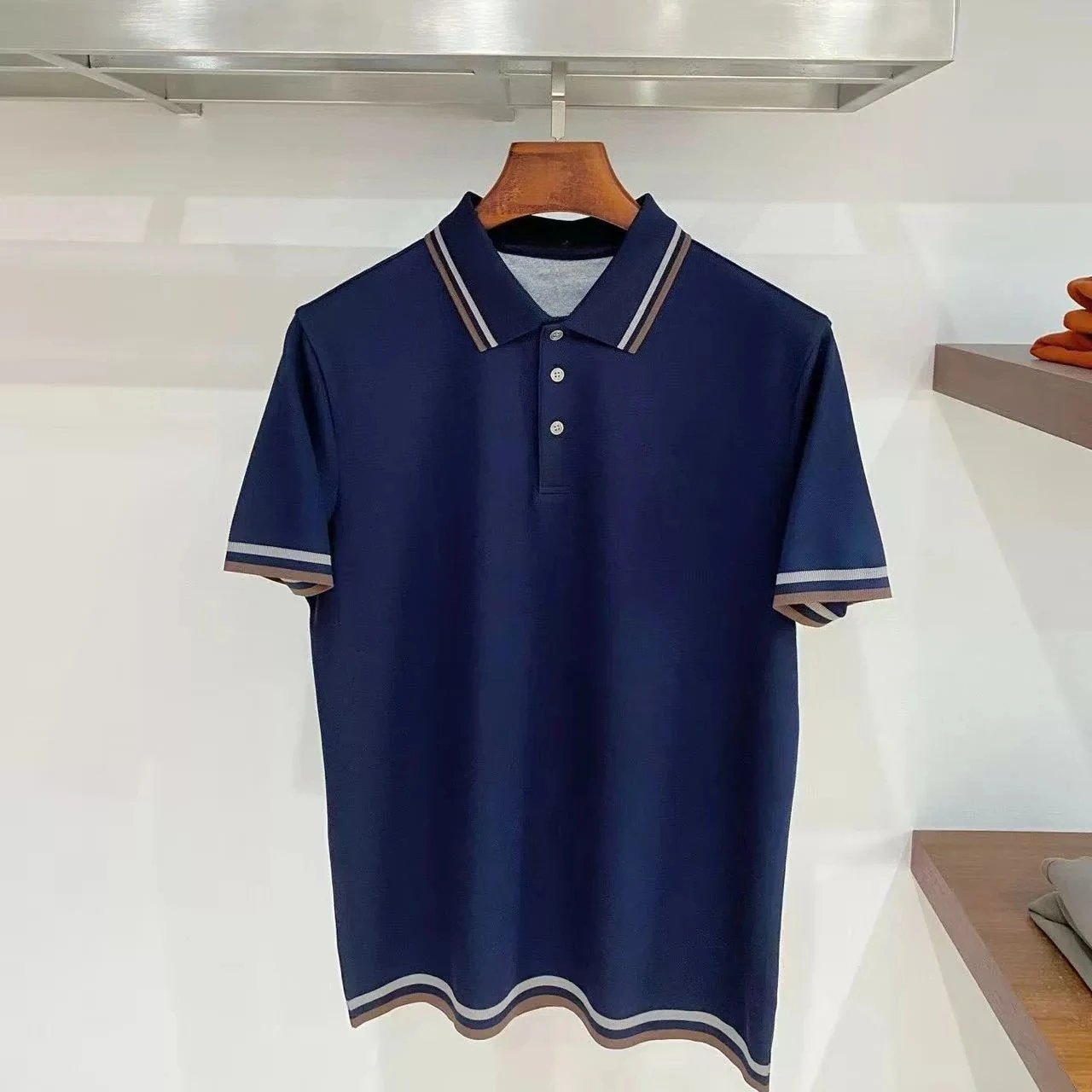 Italian summer business BC casual lapel contrasting color gentleman men's embroidery short sleeves POLO shirt
