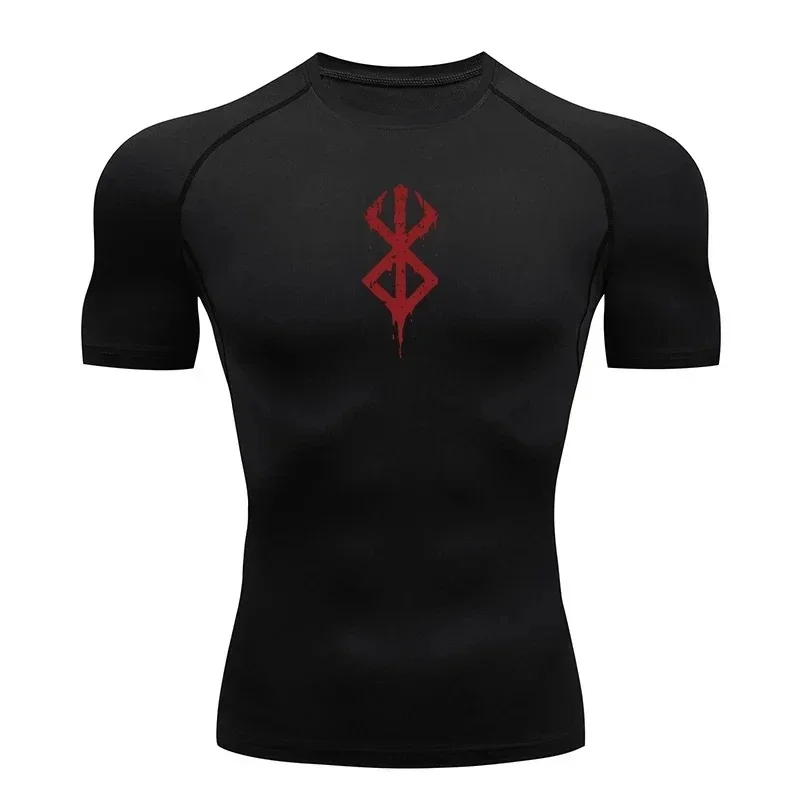 T-shirt de compression homme, style Anime Berserk, pour fitness, sport, course à pied, Rashguard, haut absorbant la transpiration, séchage rapide, manches courtes