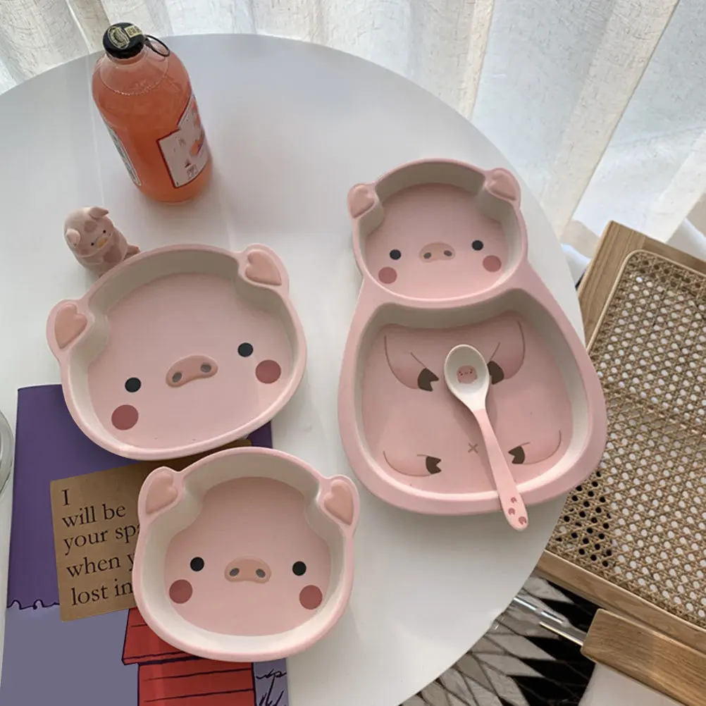 Cute Pig Design Resin Baby Compartment Plate Non-Slip Easy-Grip Eco-Friendly Baby Dinnerware for Toddlers and Infants