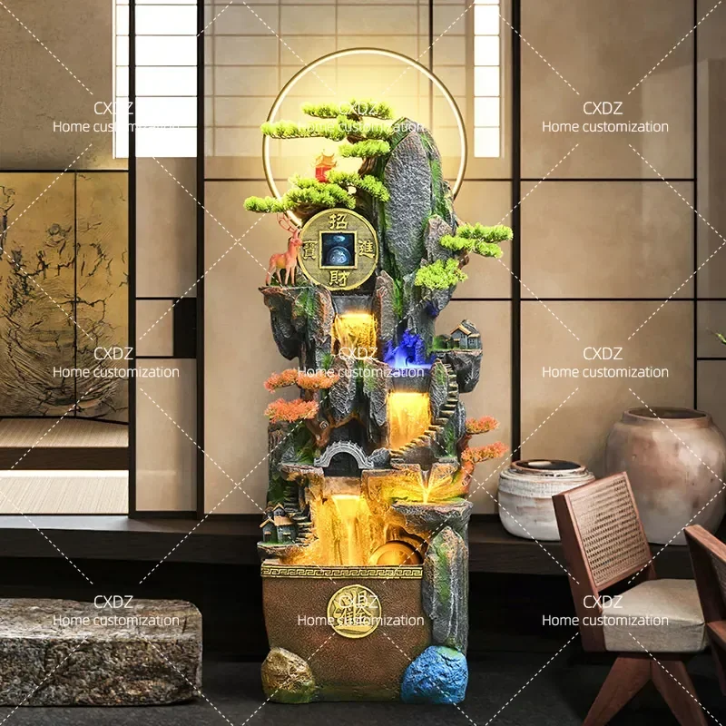 Rockery Flowing Water Fountain Ornament Circulating Water Feature for Living Room Office Housewarming Opening Feng Shui Lucky