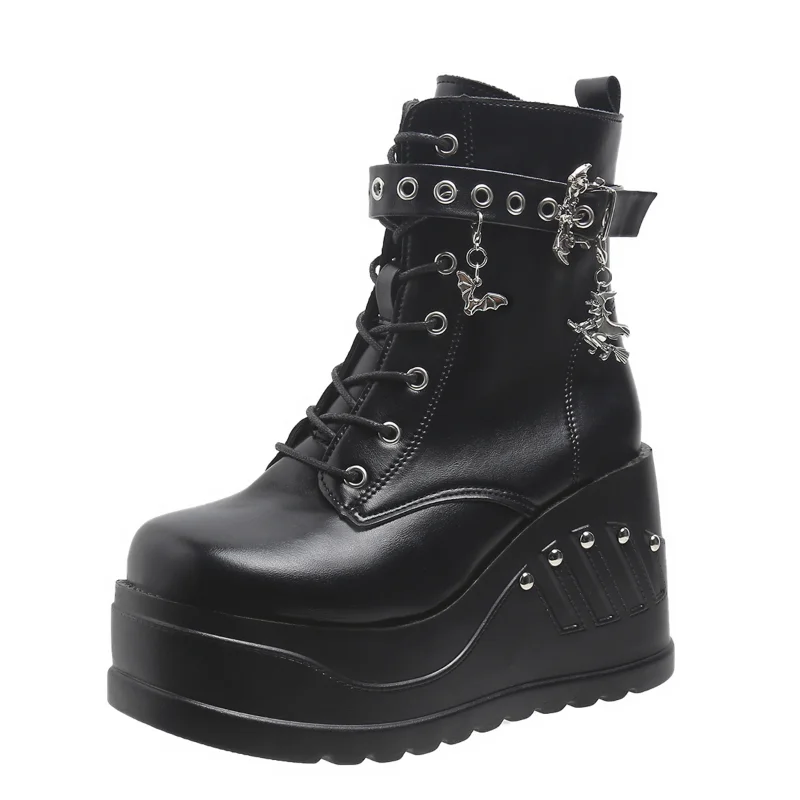 2022 New Boots for Women Fashion Hot Sale Punk Goth Platform Heels Wedge Women\'s Boots Casual Goth Punk Size 43 Women\'s Shoes