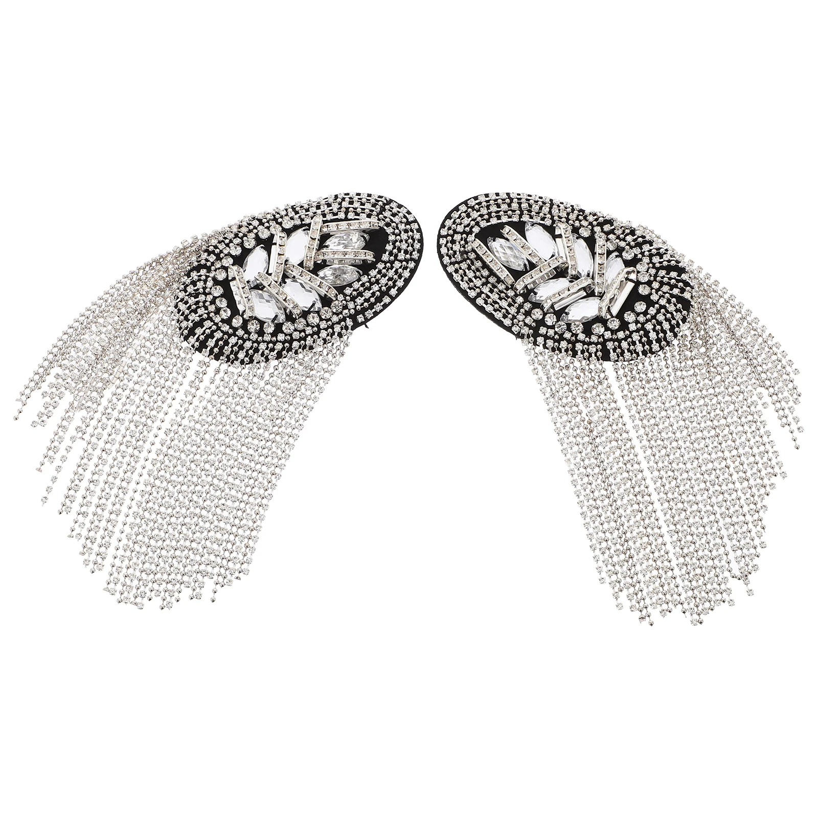 

1Pair Silver Tassel Epaulet Rhinestone Shoulder Board Costume Badge Decor Fashion Lightweight Durable Men Women Dress Up