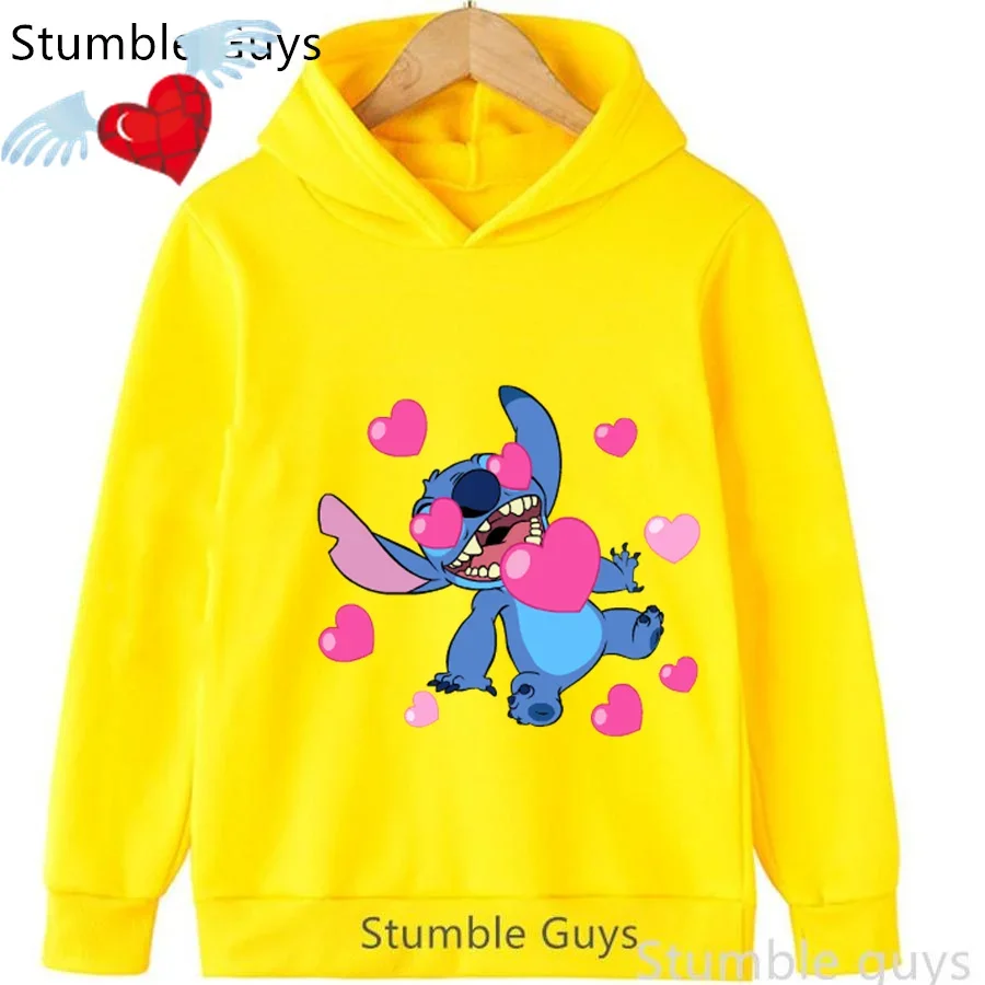 

Autumn Kids Disney 3-12Y Stitch Kawaii Sweatshirt Trucksuit Boys Clothes Girls Daily Outfits