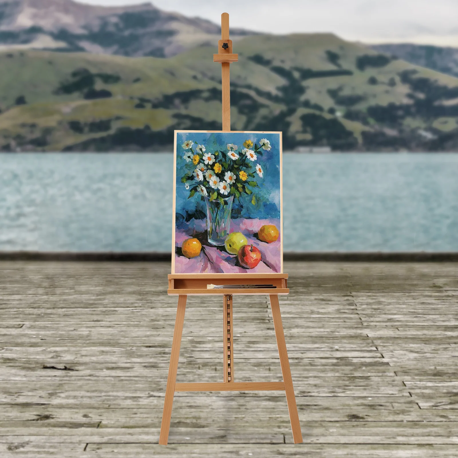 Artist Easel Stand A-Frame Adjustable Beechwood Tripod Easel with Brush Holder for Painting and Display Suitable for Adults