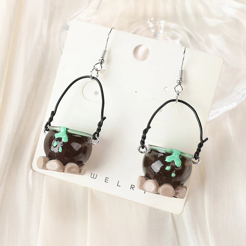 1Pair Halloween Women Drop Earrings 3D Resin Pumpkin Jar Basket Jewelry For Girl Festival Gifts