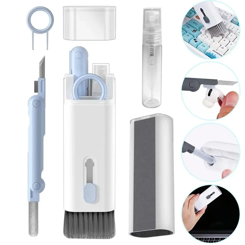 Kit de limpeza 7 em 1 para teclado de laptop, caneta de limpeza para fones de ouvido, extrator de teclas, ferramenta para remover poeira para AirPods, fones de ouvido, tablet, câmera e celular.