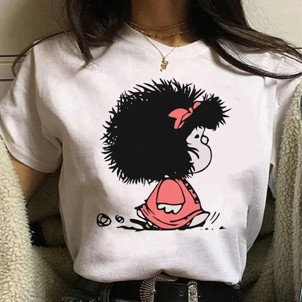 

Женская одежда Mafalda, одежда с принтом аниме, летняя футболка, топы для девочек с героями мультфильмов, женские милые футболки оверсайз