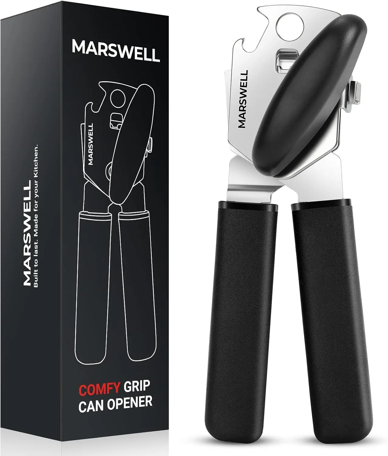 

Manual Can Opener with Easy Grip, Magnetic Lid Lifter for Seniors and Weak Hands, Durable Kitchen Tool in Black