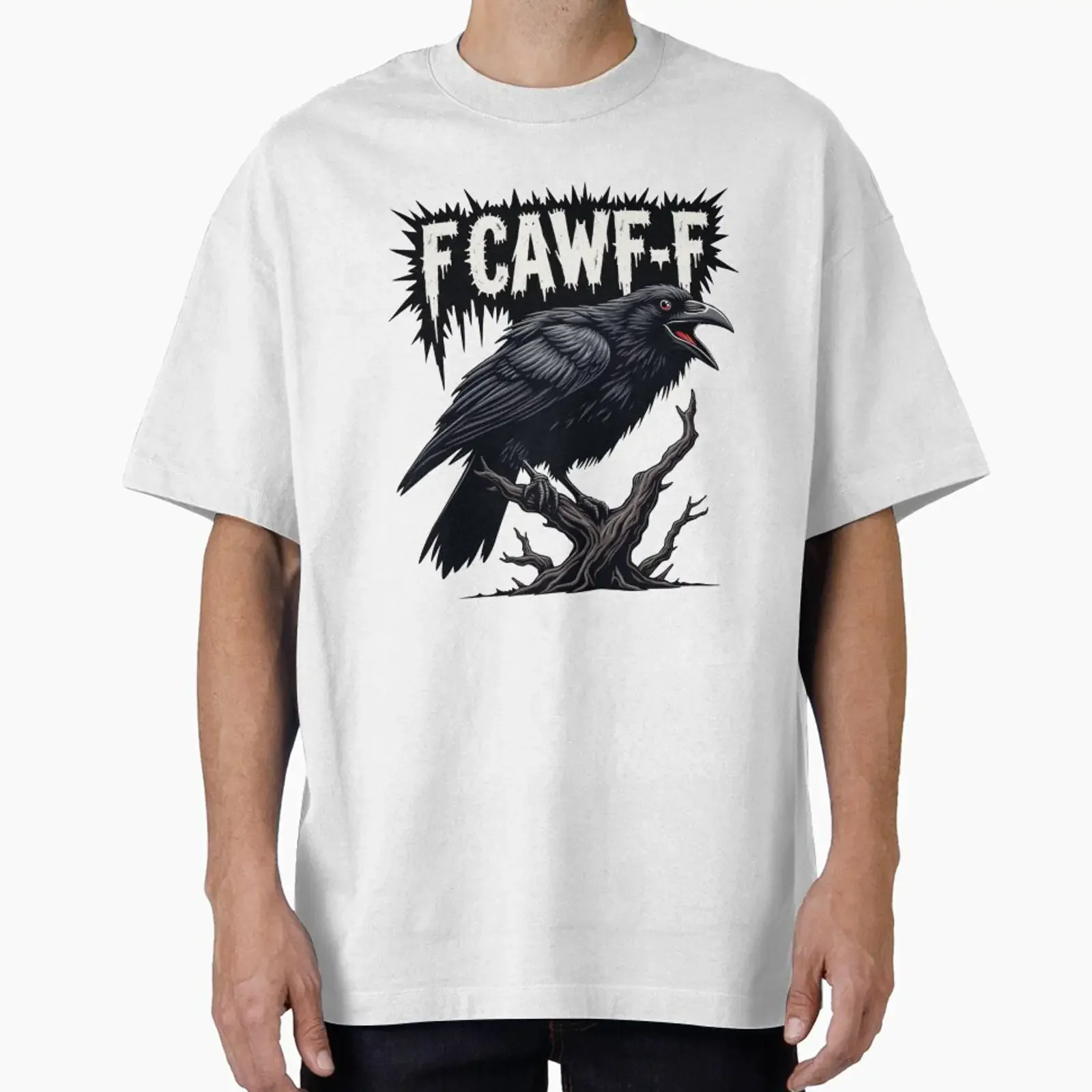 F CAWF Angry Raven Funny Gothic Bird Attitude Design Oversized T Shirt vintage Washed designer clothes Unisex Soft Comfortable