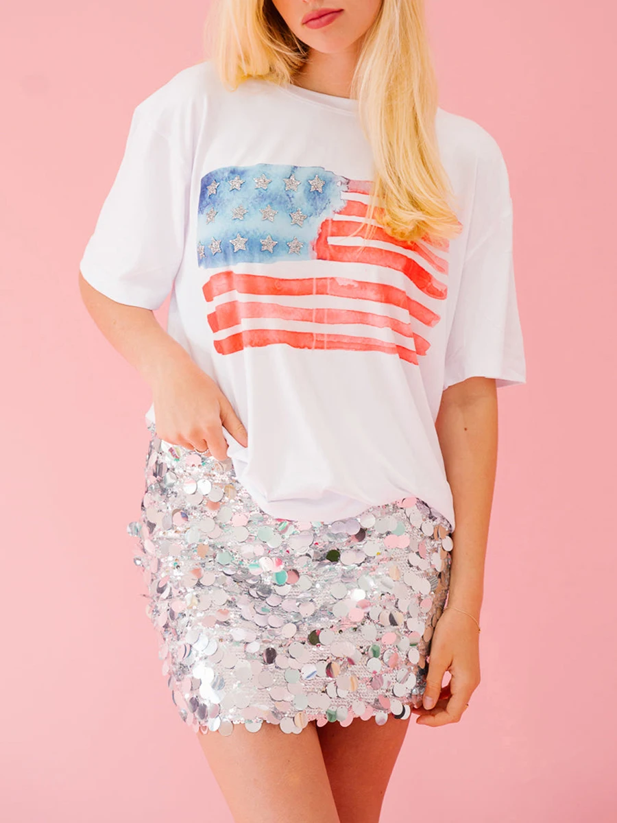 July 4th Shirts for Women Casual Short Sleeve Oversized American Flag Shirt Fourth of July Basic Going Out Tees Top