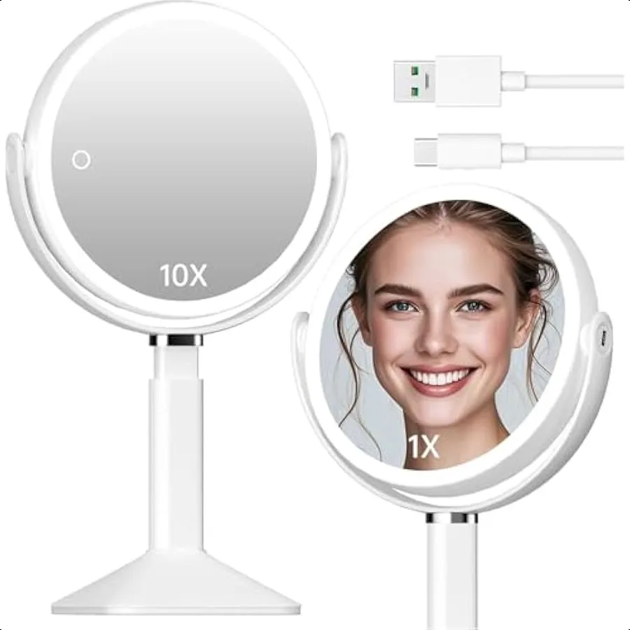 

Makeup Mirror with LightsMagnifying Mirror with Light and Touch Sensor 1x 10x 360° Rotation Vanity Mirror with 3 Color Light Re