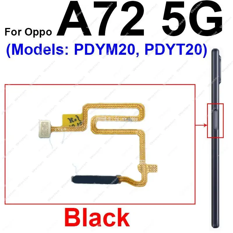 For OPPO A72 A74 A76 A77 A77S 4G 5G Power Button Fingerprint Flex Cable  Touch Side Finger Print Sensor Flex Ribbon Parts