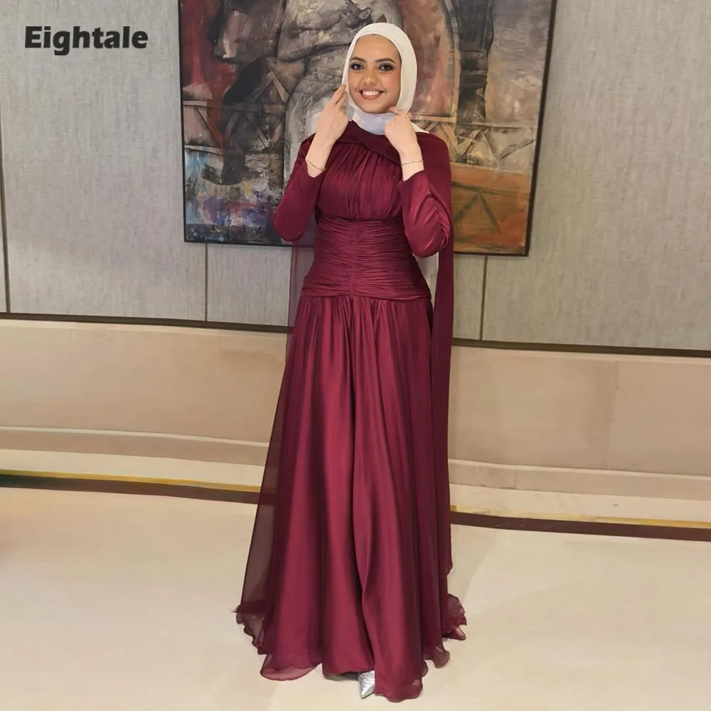 

Вечернее платье Eightale бордового цвета с круглым вырезом, плиссированное, из атласа, фасон А-силуэт, на заказ, для выпускного вечера, свадьбы, вечеринки, в арабском стиле, Vestidos De Gala