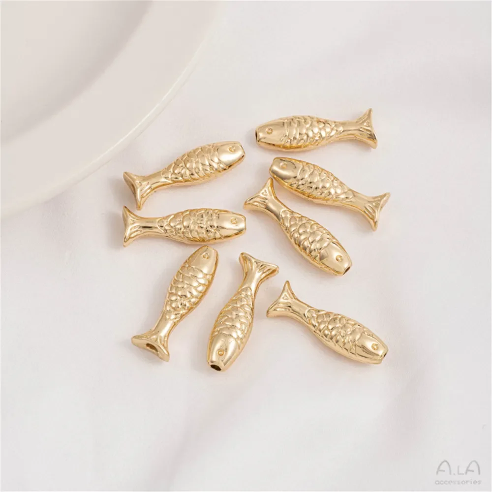 24X7Mm 14K Gouden Kleur Plating Visvormige Buis Door-Gat Gescheiden Kraal Handgemaakte Diy Armband Ketting Accessoire Materialen