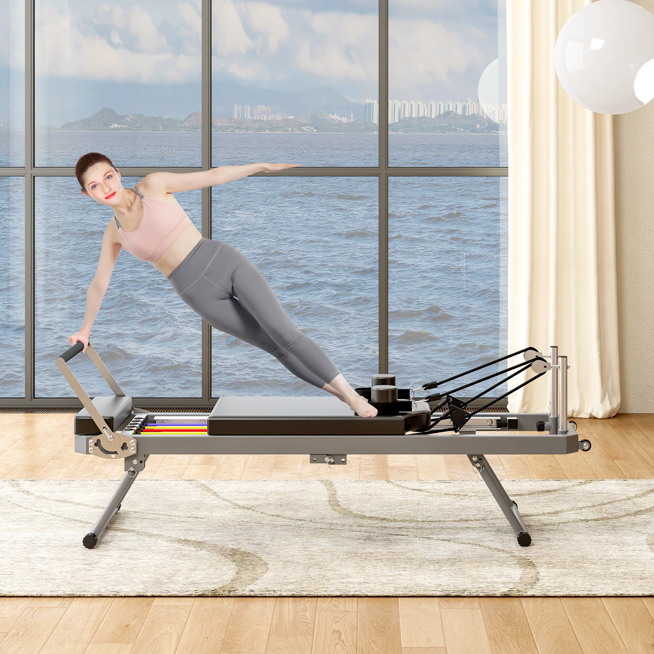 Pilates Reformer Foldable Pilates Machine Equipment Up To 330.5LBS Capacity Pilates Equipment With Dual Resistance For Home Use