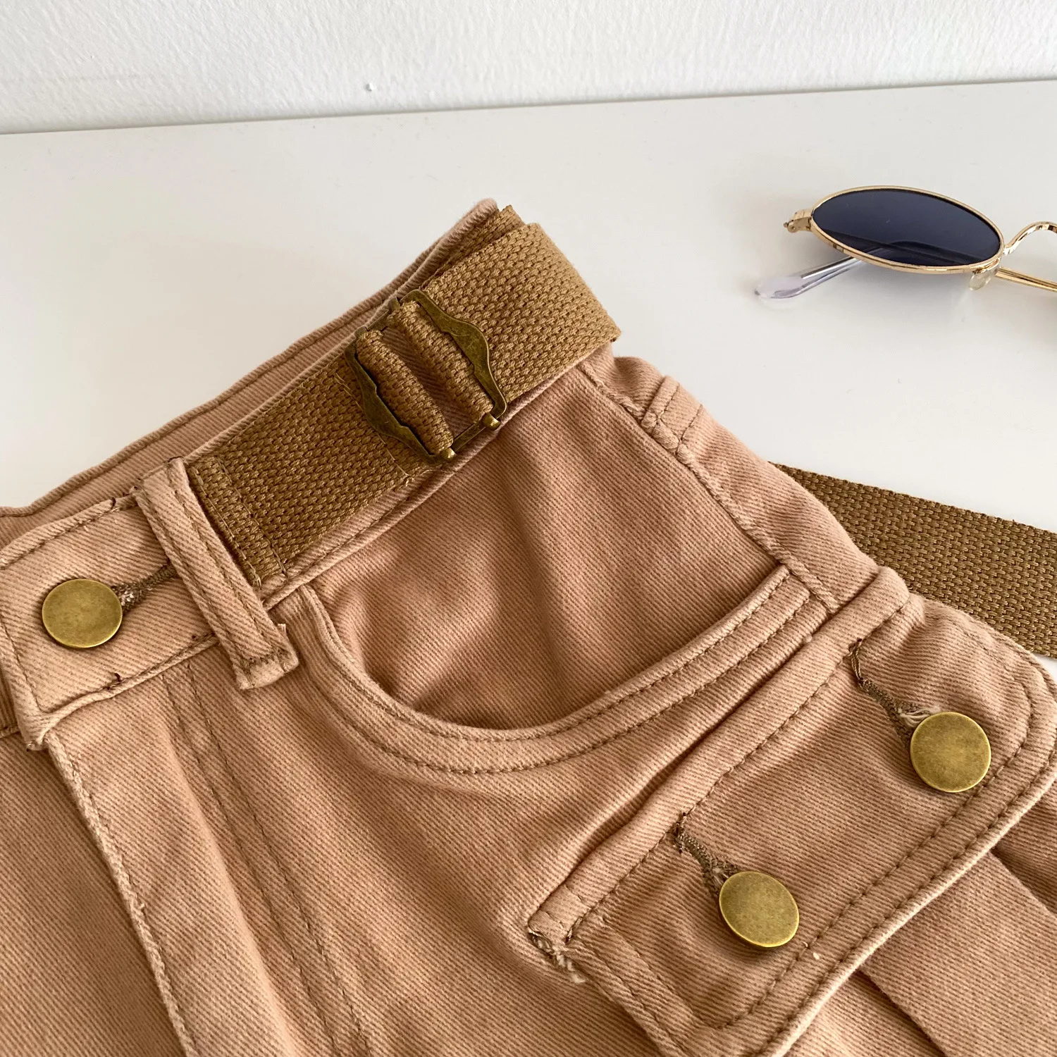 Women Denim Shorts Solid Cargo Short Button Pocket Mini Length Zipper Fly Empire Waist Loose Fit Streetwear Casual 2026 Summer